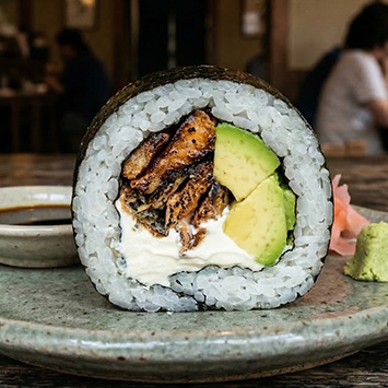 Produktbild Gegrillter Lachshaut Avocado Futomaki